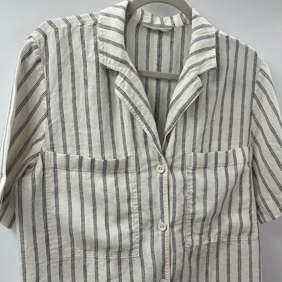 Everlane M Linen The Workwear Shirt Black Canvas Stripe Short Sleeve Button Down - Picture 4 of 8